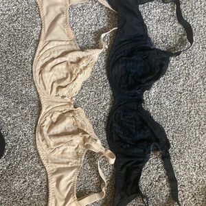 Two Prima Donna side sling bras size 34 D. Nude and Black.